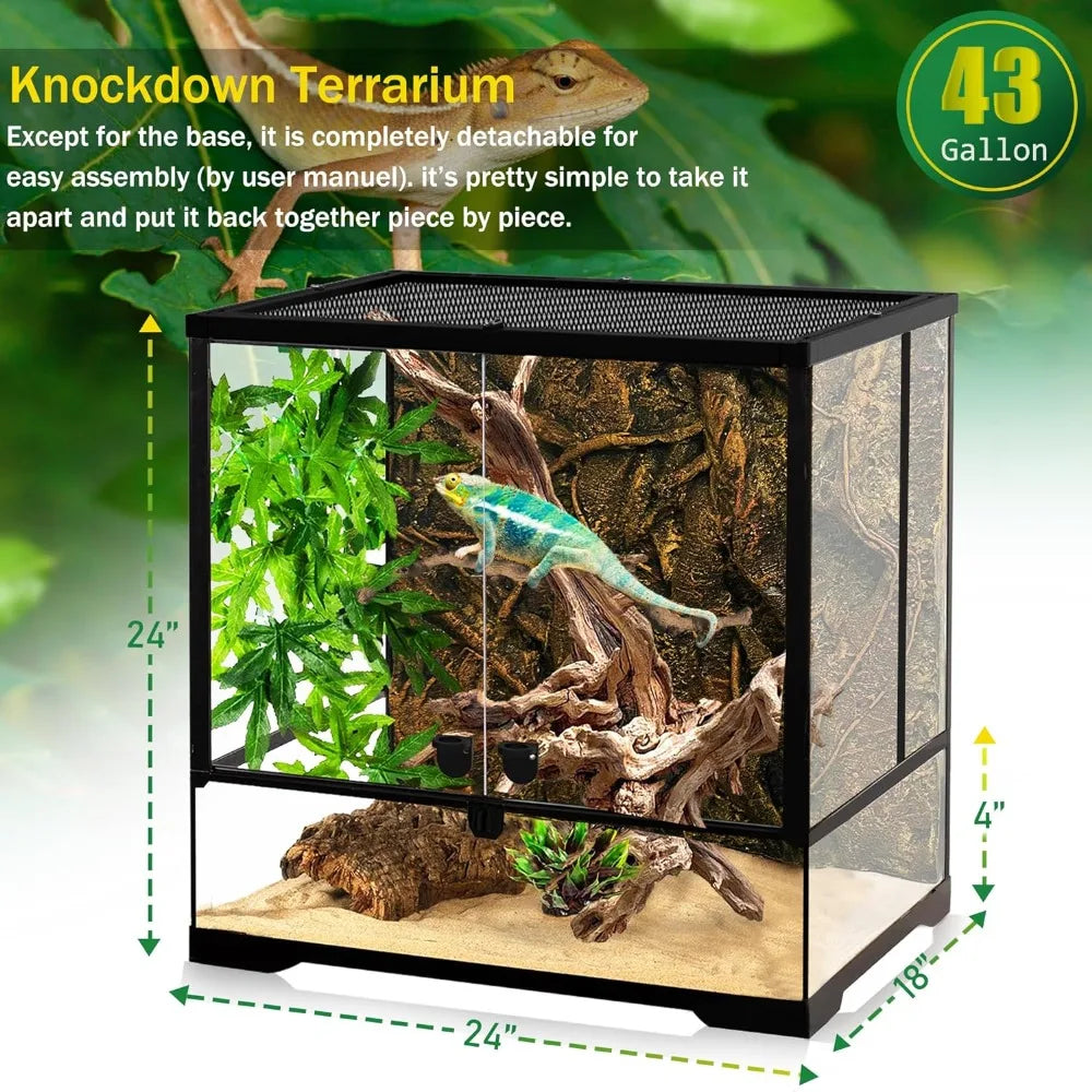 43 Gallon Professional Glass Terrarium 24"x18"x24" Durable Reptile Habitat
