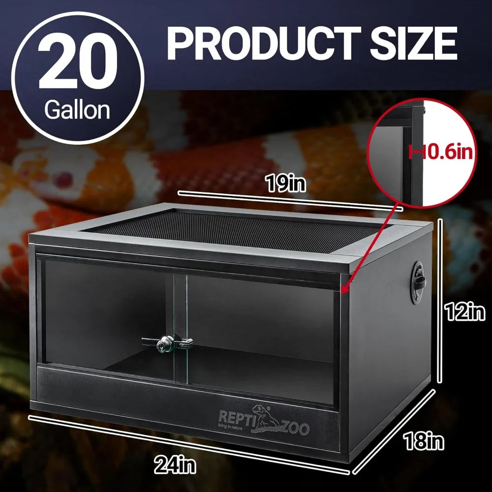 20 Gallon PVC Reptile Terrarium, 24x18x12 Reptile Tank