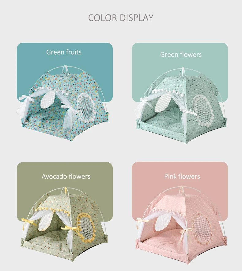 ZK20 Pet Dog Tent House Floral Print Enclosed Tent Bed