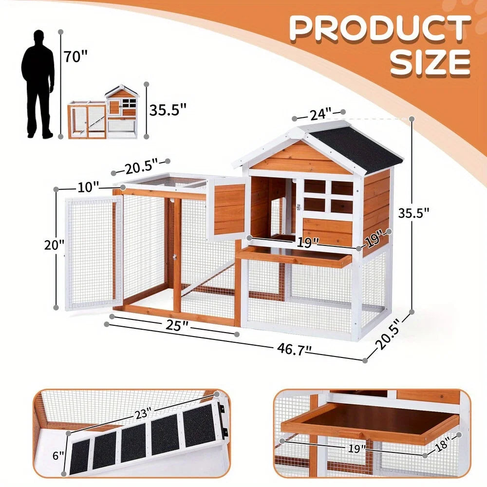 Wooden House Hutch Poultry Cage Waterproof Roof pets