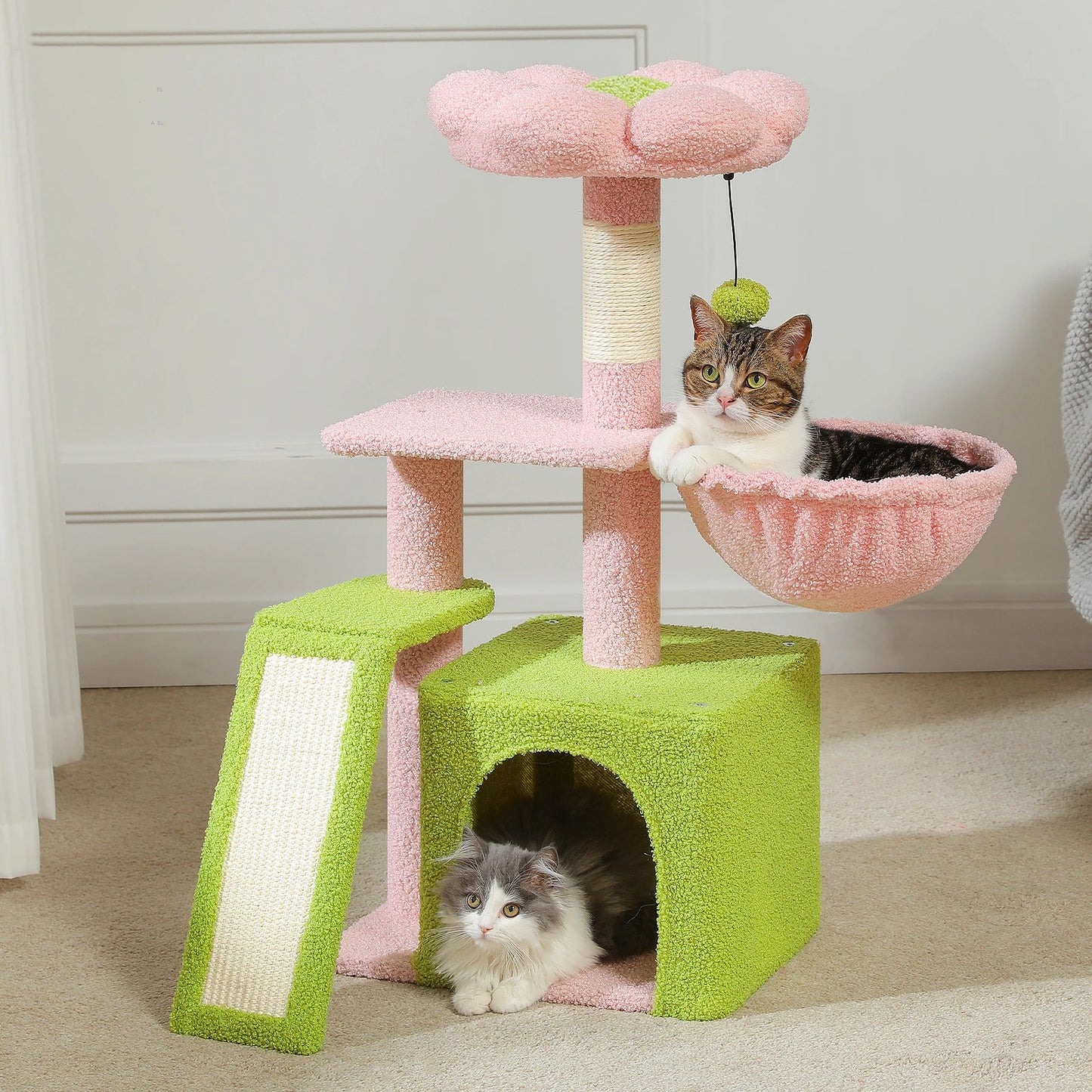 Small Cat Tower for Indoor Tree with Large Hammock