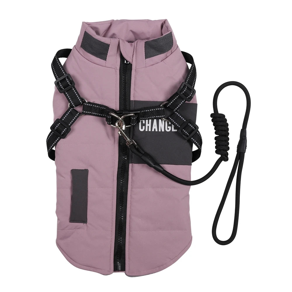 Winter Pet Dog Jacket With Harness Clothes Waterproof