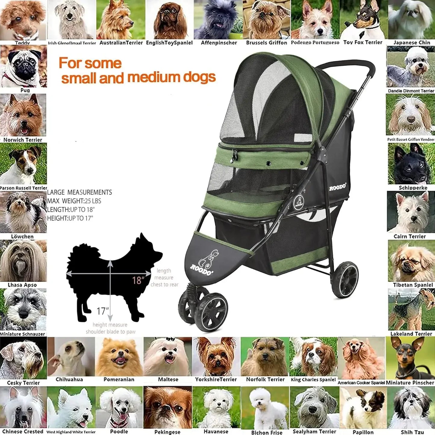 3Wheel small Pet Stroller Lightweight Foldable Compact