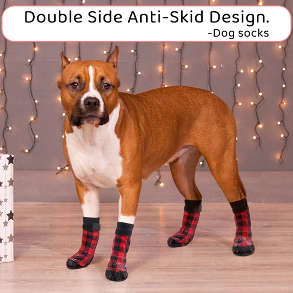 4pcs Anti-Slip Pet Dog Cat Socks with Adjustable Straps for Pets Paw