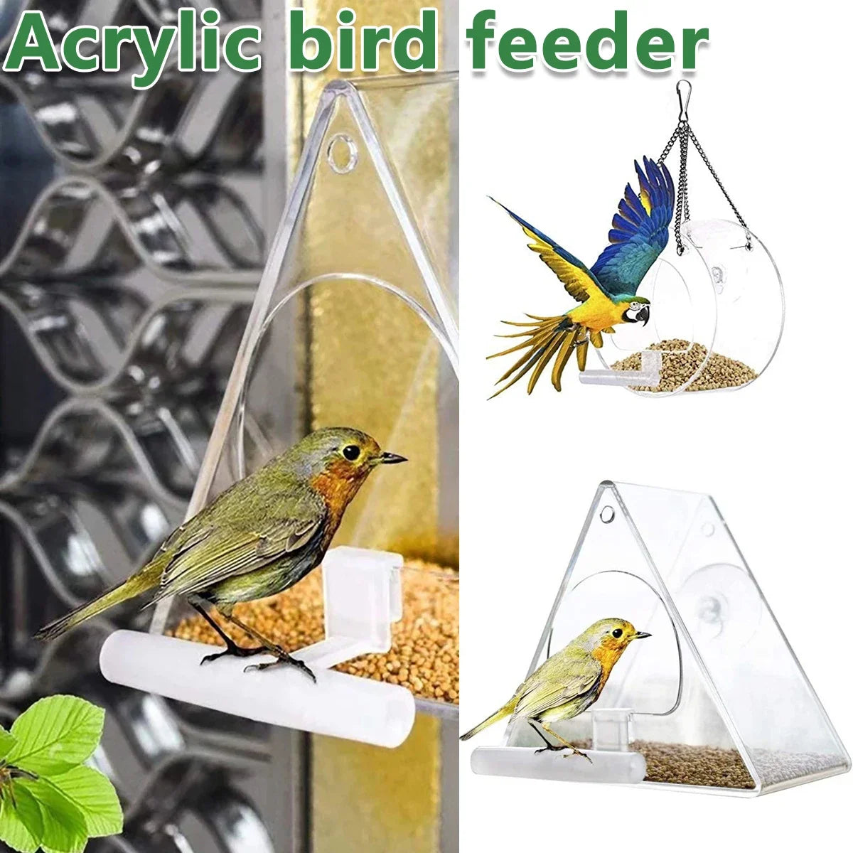 Acrylic Bird Feeder Hanging Seed Feeder Clear