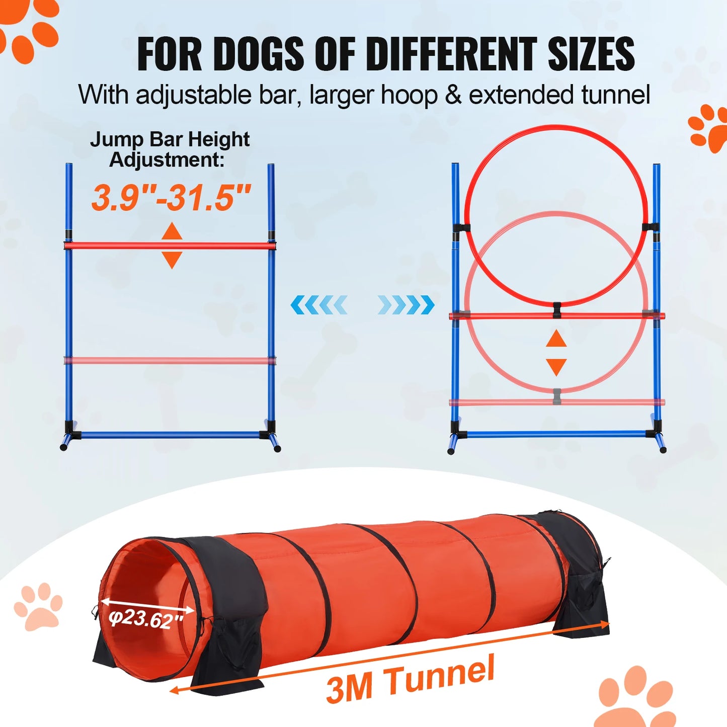 VEVOR Dog Agility Training Equipment 5 PCS Set Upgrade with Adjustable Hurdles Tunnel