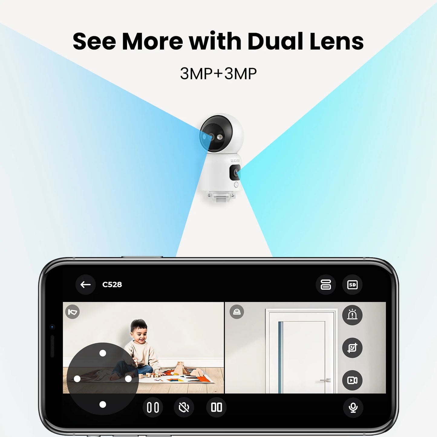 ZOSI C528 6MP/4MP HD Dual-Lens Indoor WiFi Security Camera