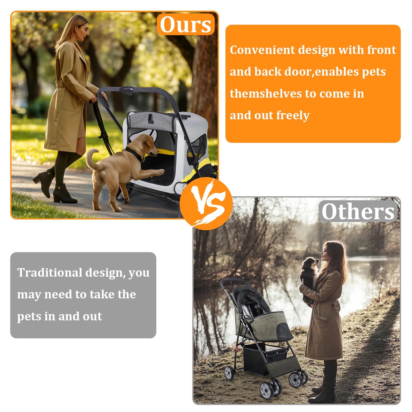 One-Click Folding Pet Stroller for Large Dogs