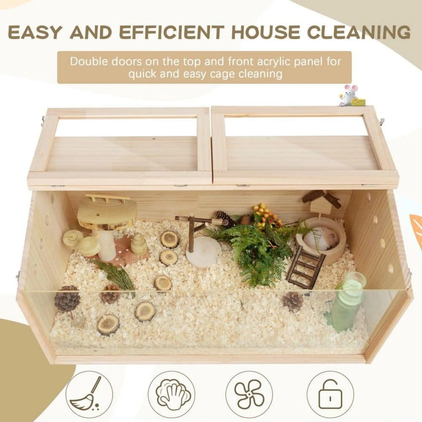 Wooden small pets Cage Habitat with Visible Acrylic Boards