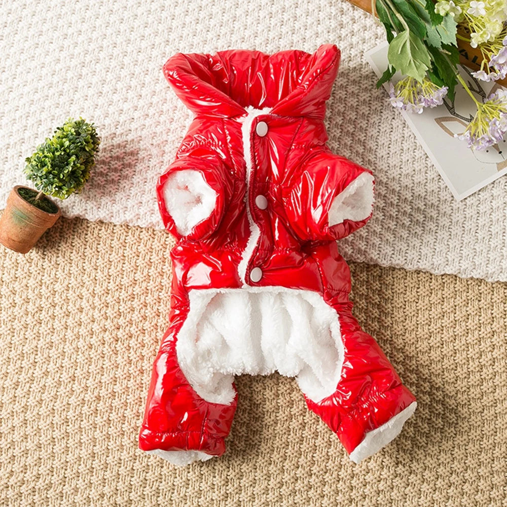 Dog or Cat Winter Faux Leather Waterproof Jumpsuit Hoodie