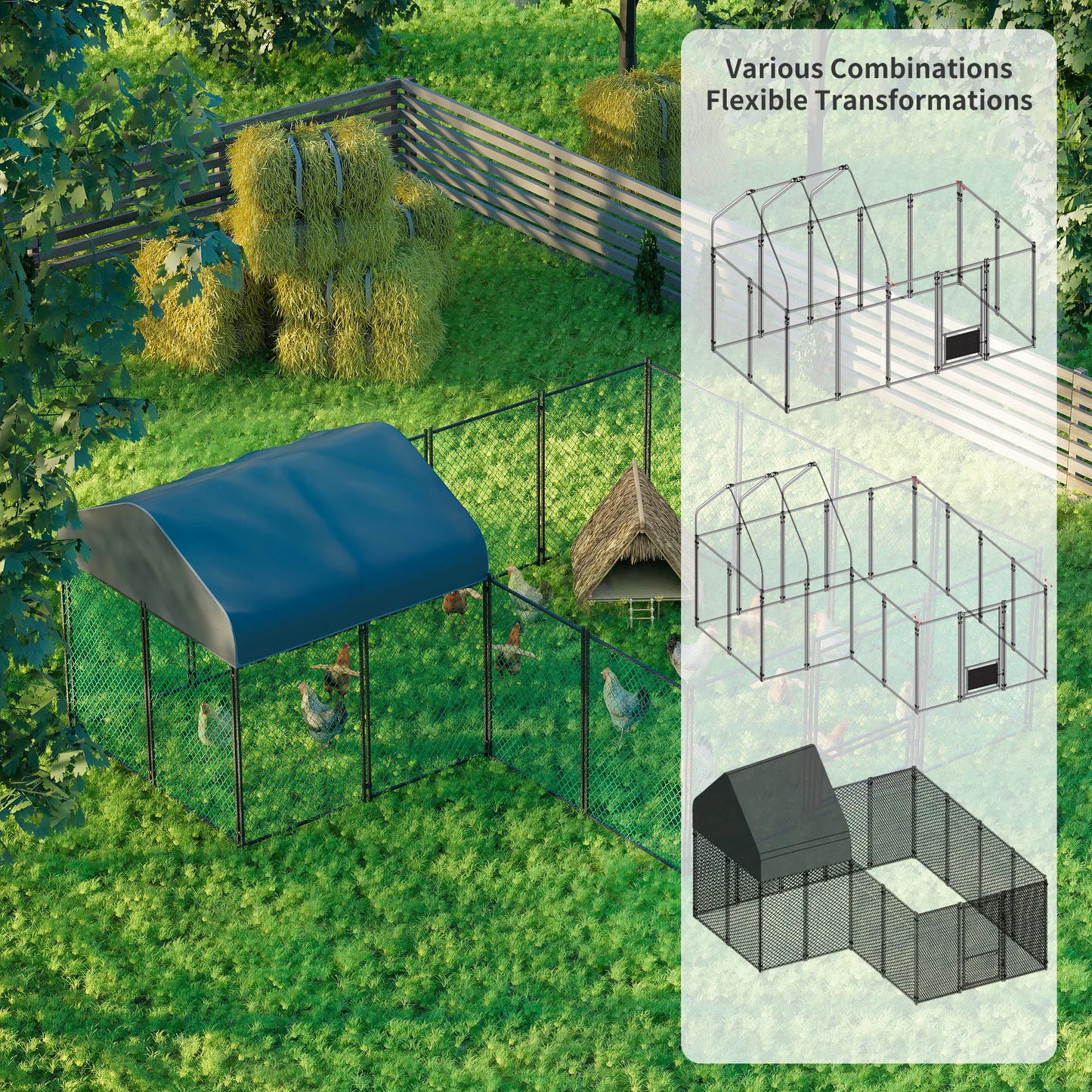 Chicken Coop 12.9x10.2x5.1ft Run Pen for Yard
