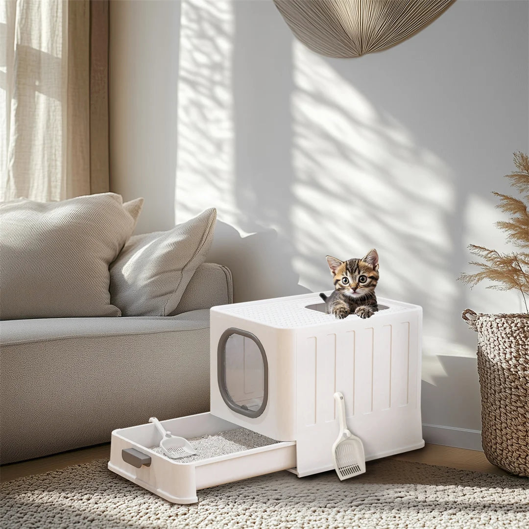 BingoPaw Cat Litter Tray Box: Foldable Top Entry Extra Large Cats Toilet