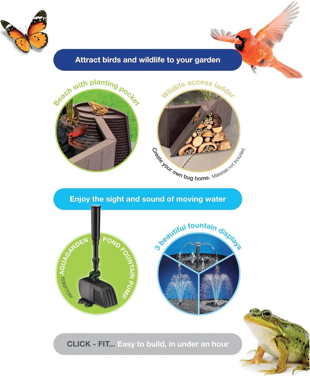 Water pond Feature Kit Attract Wildlife to Your Yard