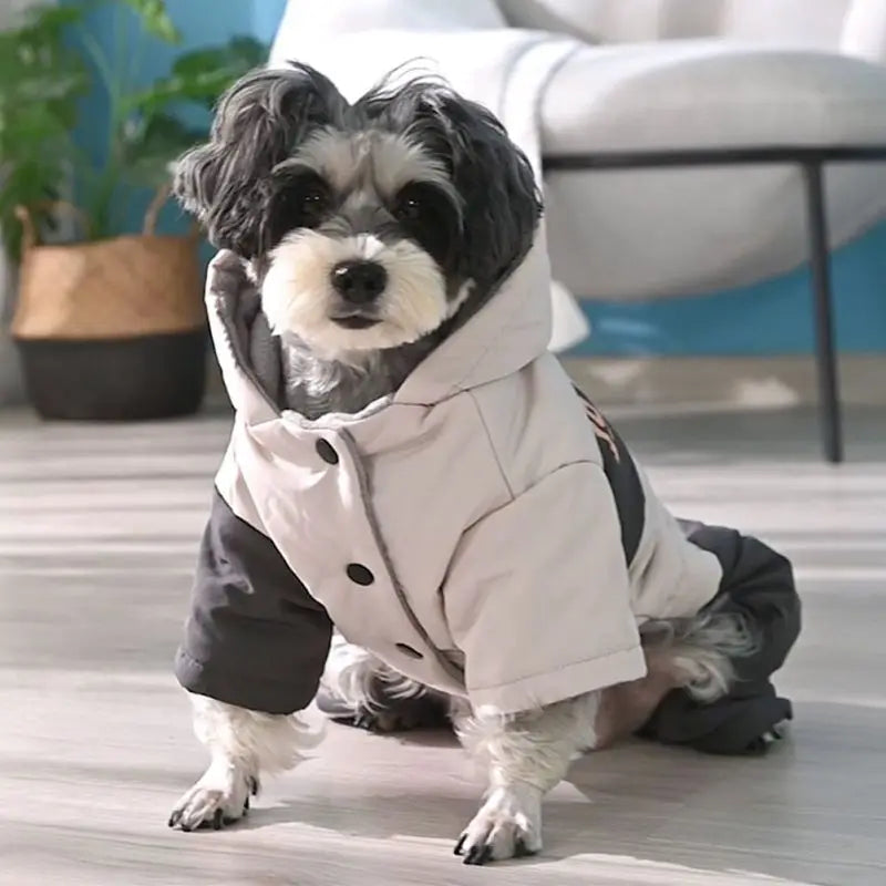 Dog or Cat Winter Faux Leather Waterproof Jumpsuit Hoodie