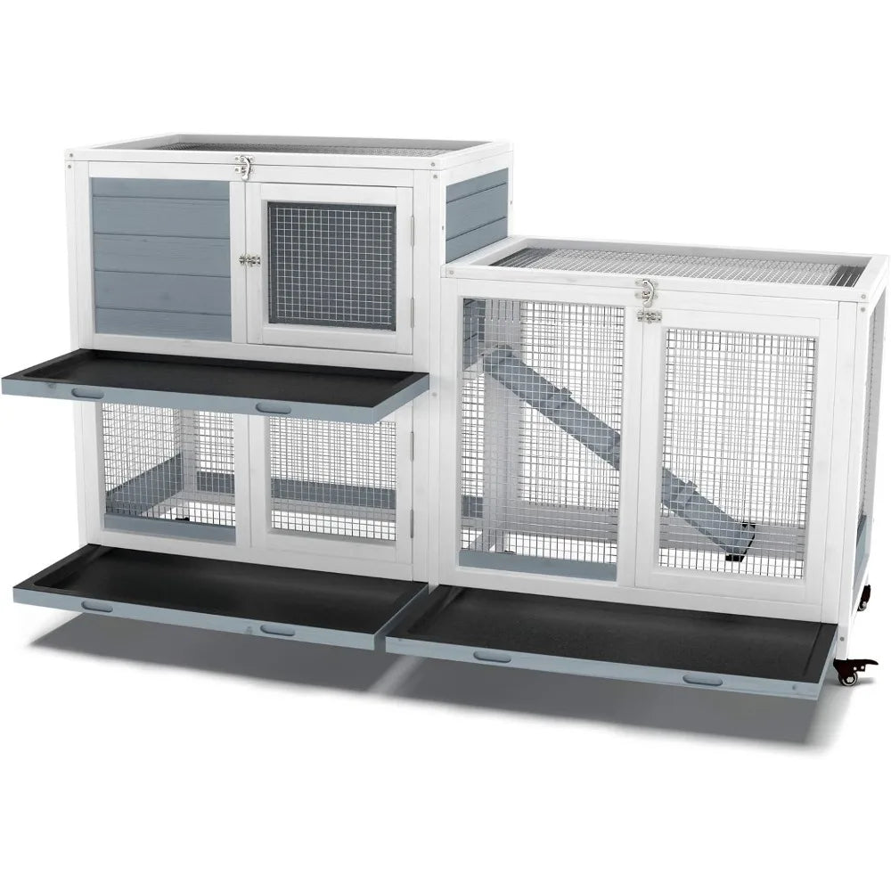 Two Floors 58" Wooden Indoor Bunny Hutch Rabbit Cage