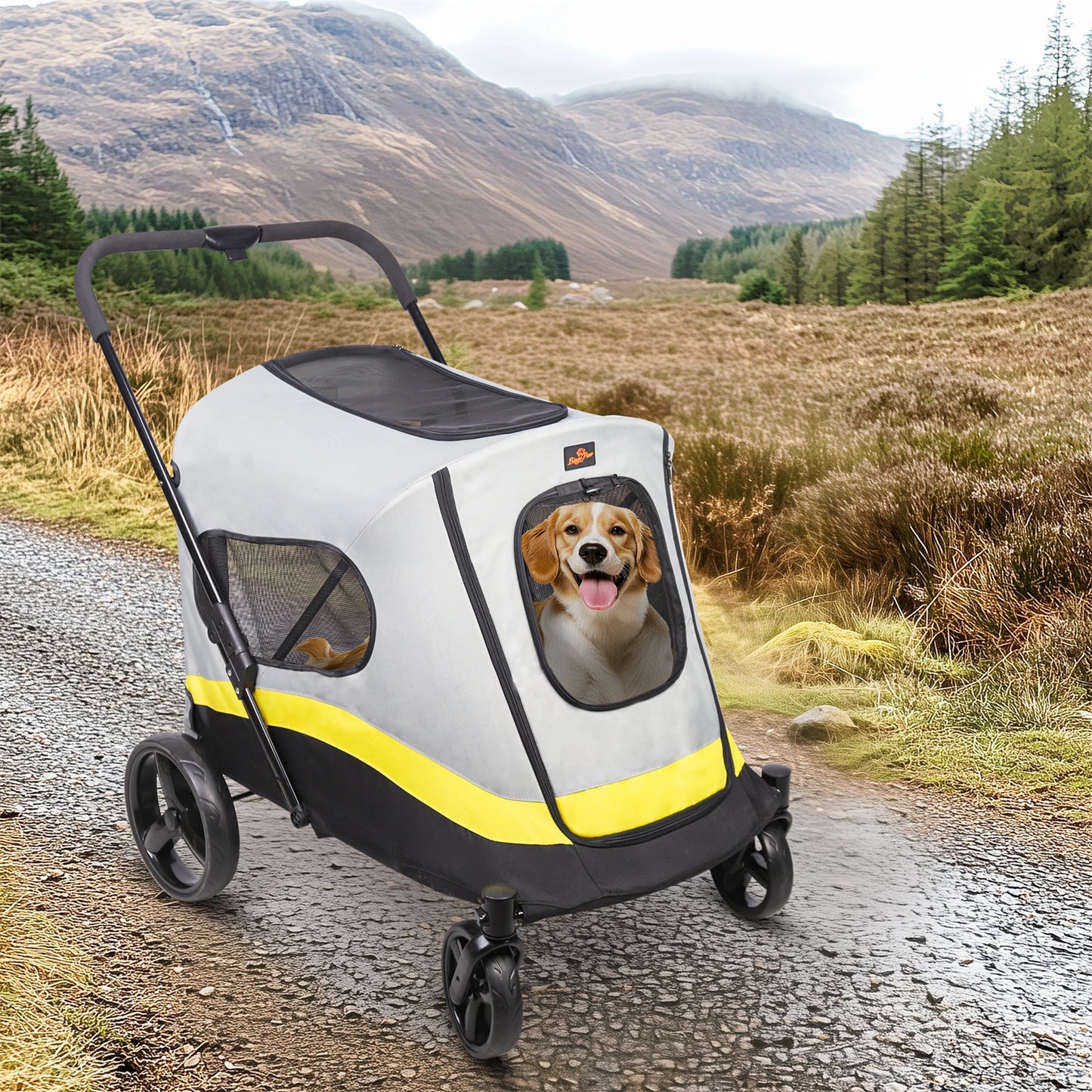 One-Click Folding Pet Stroller for Large Dogs