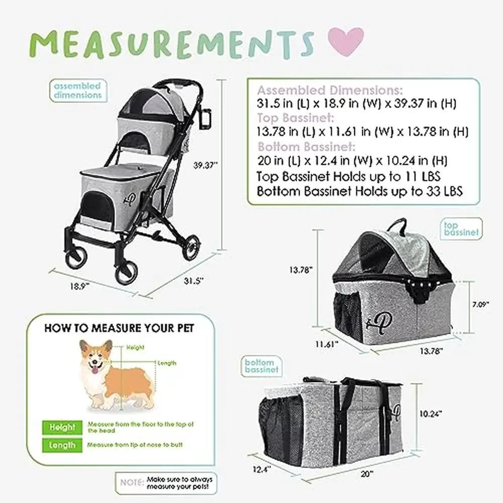 Double Decker Pet Stroller Dual Portable Washable Pads