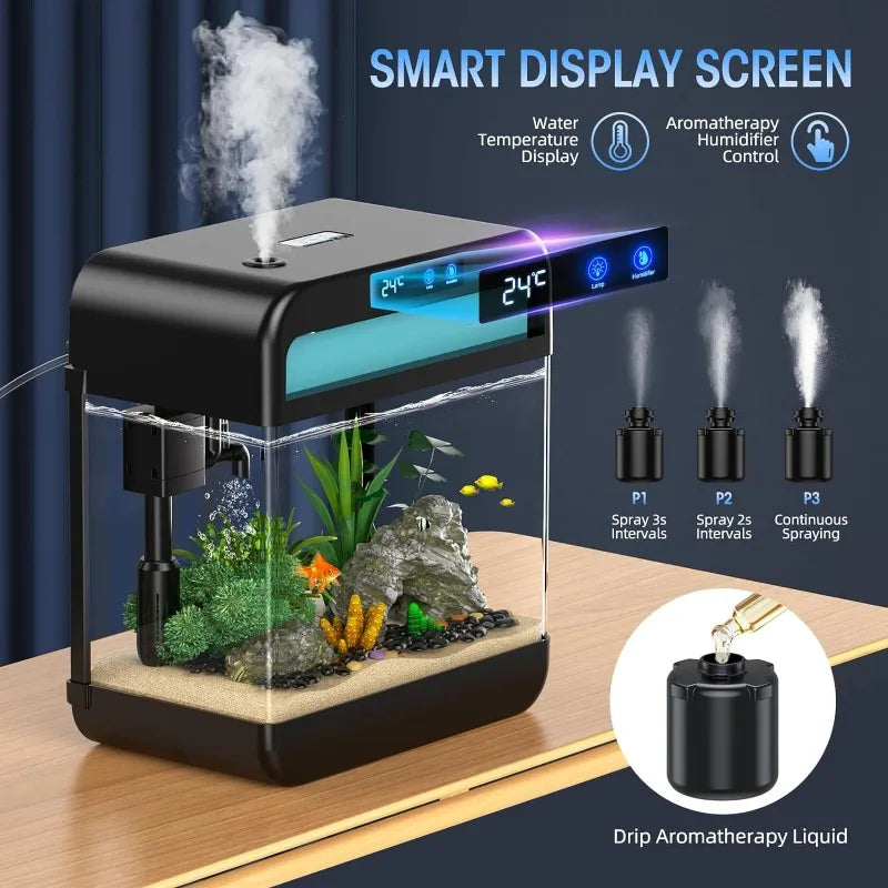 Fish Tank Aquarium 2.2 Gallon with Adjustable 3 Color Lighting