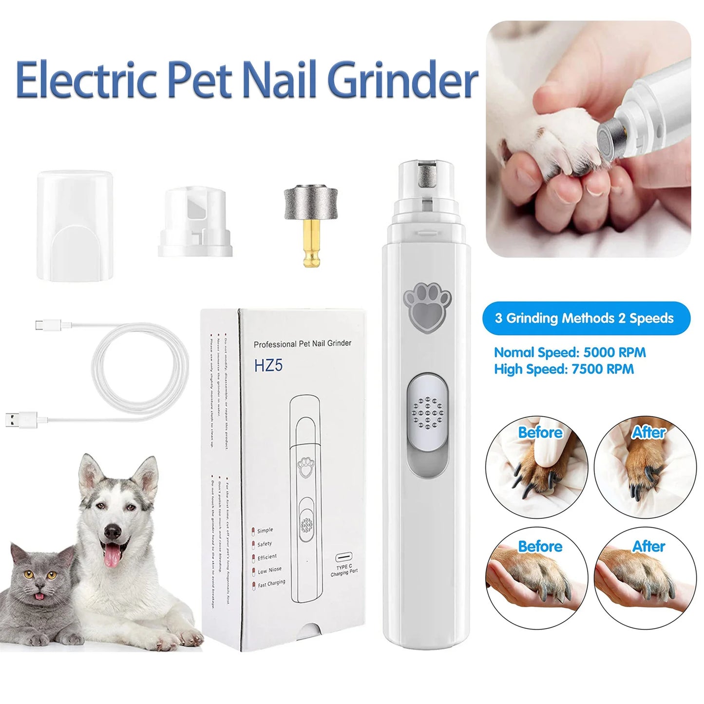 Electric Dog Nail Grinder Pet Nail Clipper USB Rechargeable