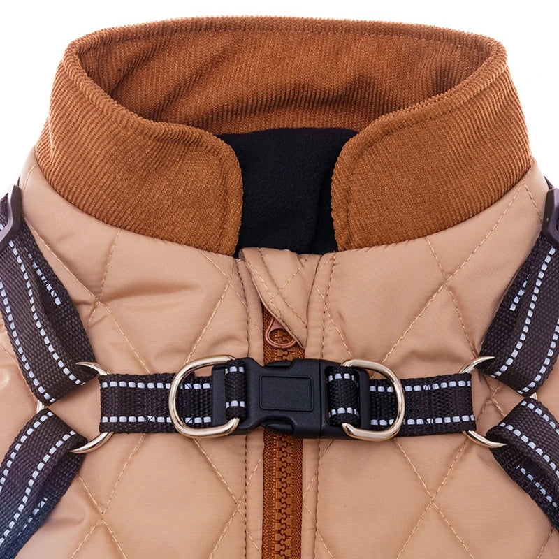 Winter Dog Jacket With Harness Zippered for Cold Weather