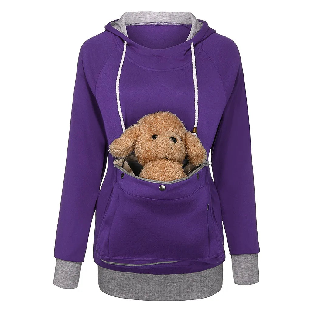 Winter Plush Cute Carrier Holder Hoodies Women Sweatshirts