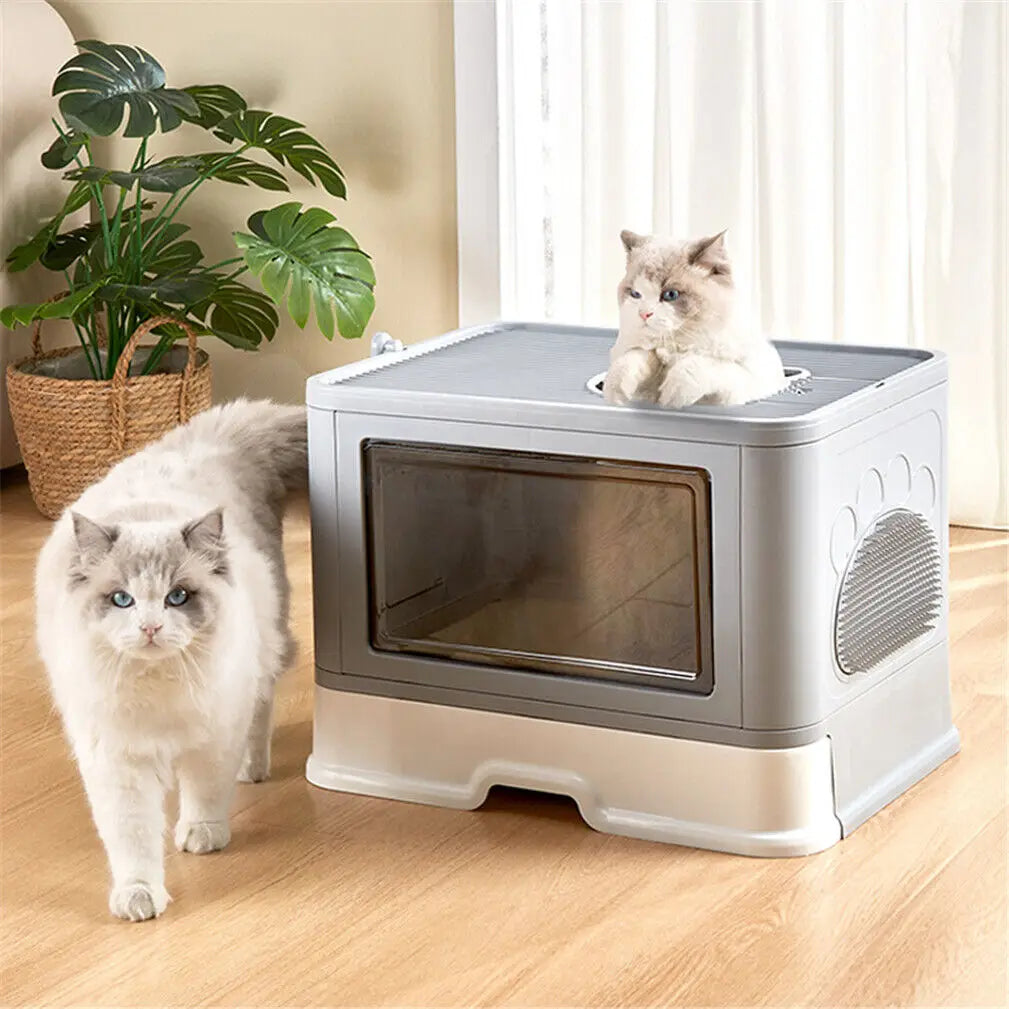 Foldable Cat Litter Box Front Entry & Top Exit Boxes