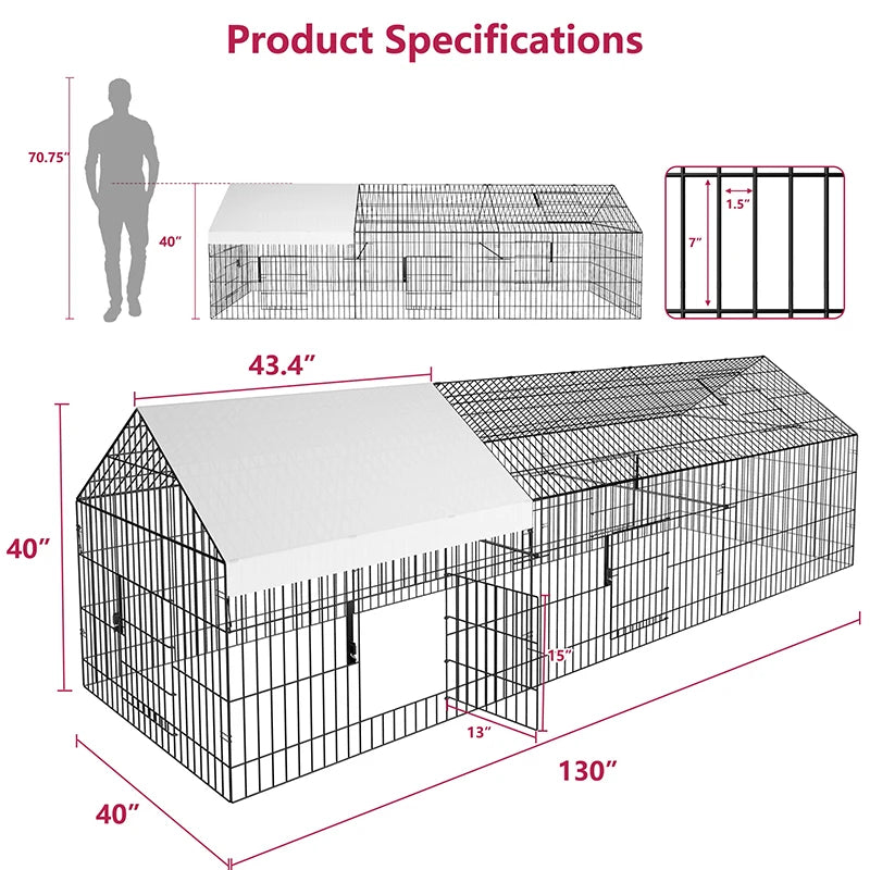 Chicken Coop Large Metal Chicken Pen Outdoor Fence