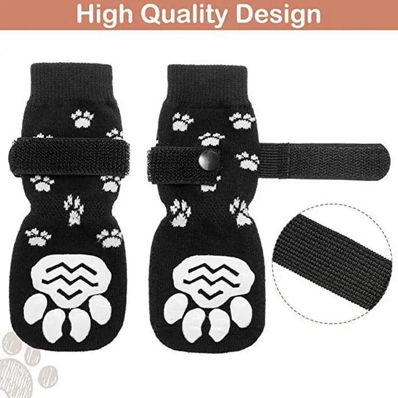 4PCS Double Side Anti-Slip Dog Socks with Adjustable Straps for Pet Paw