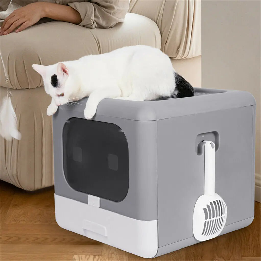 Cat Litter Box with Scoop and Tray Enclosed