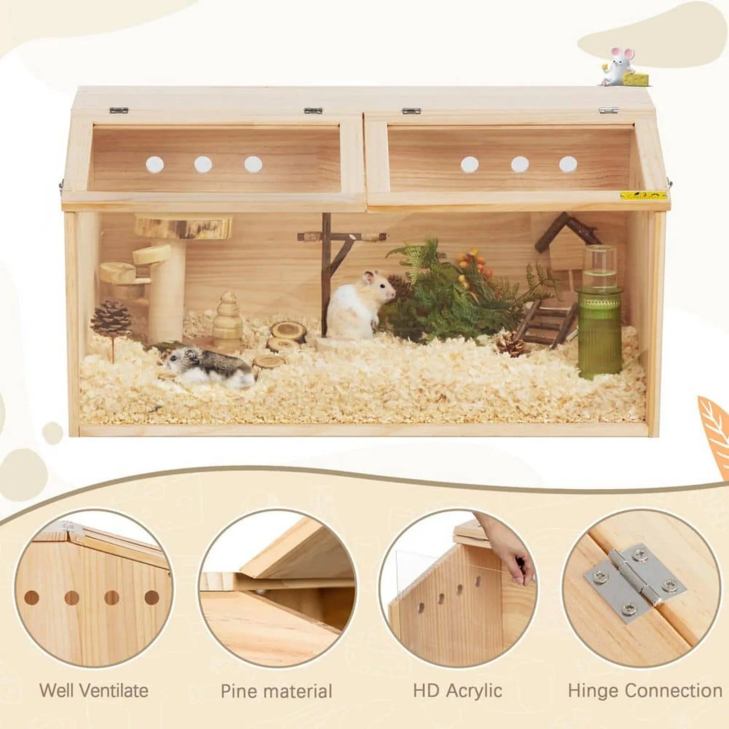 Wooden small pets Cage Habitat with Visible Acrylic Boards