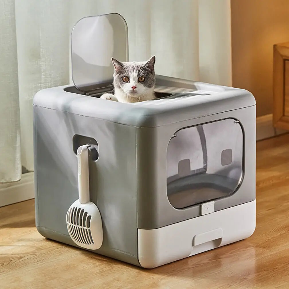 Cat Litter Box with Scoop and Tray Enclosed