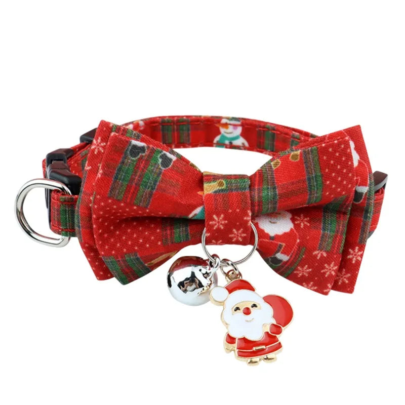 Christmas Dog Or Cat Collar Big Bowknot Holiday Tie Adjustable Neck Strap