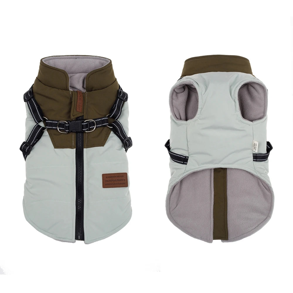 Waterproof Pet Dog Jacket With Harness Winter Warm