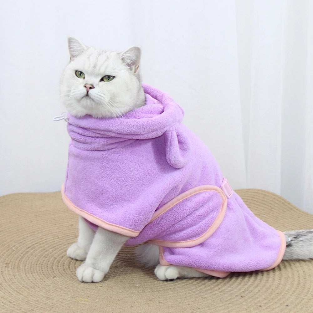 Dog Bathrobe Pet Drying Coat Microfiber Absorbent Hooded