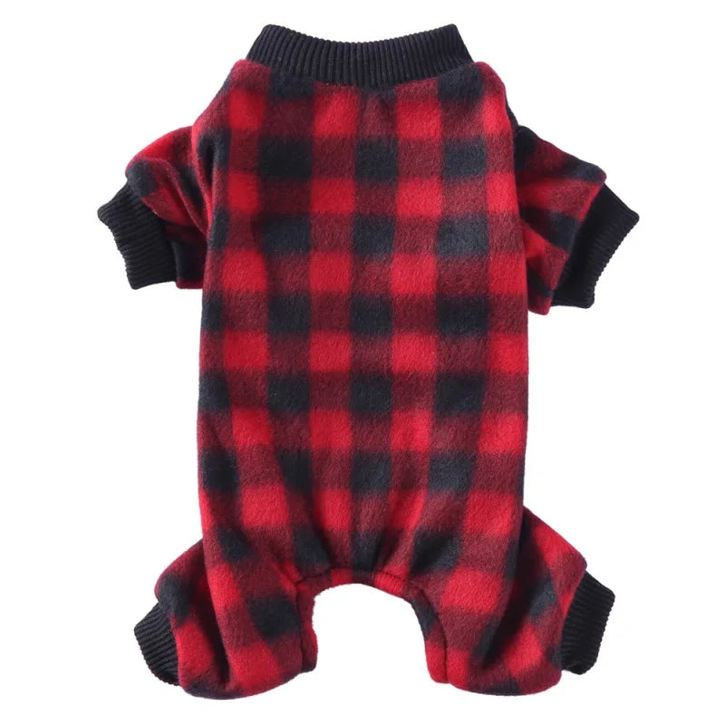 Pet Christmas Pajamas Red Black Buffalo Plaid Jumpsuit Dog Clothes