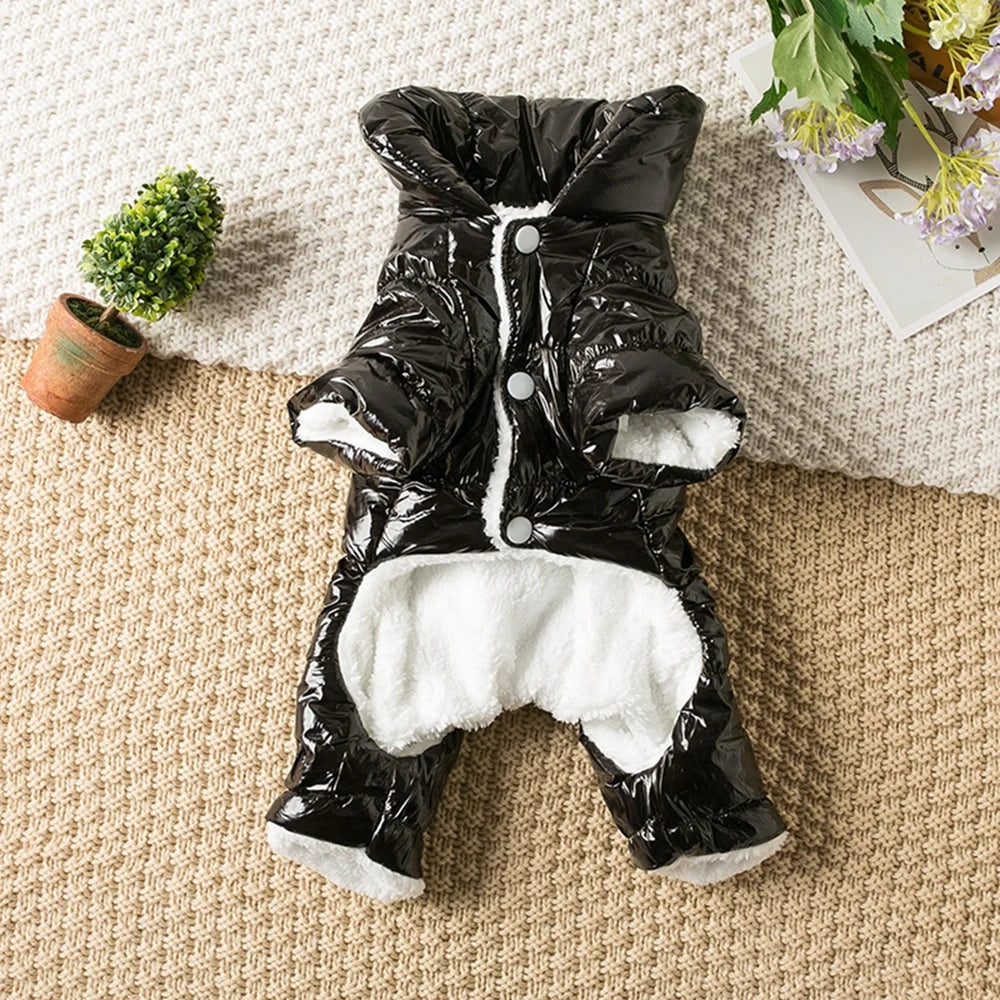 Dog or Cat Winter Faux Leather Waterproof Jumpsuit Hoodie