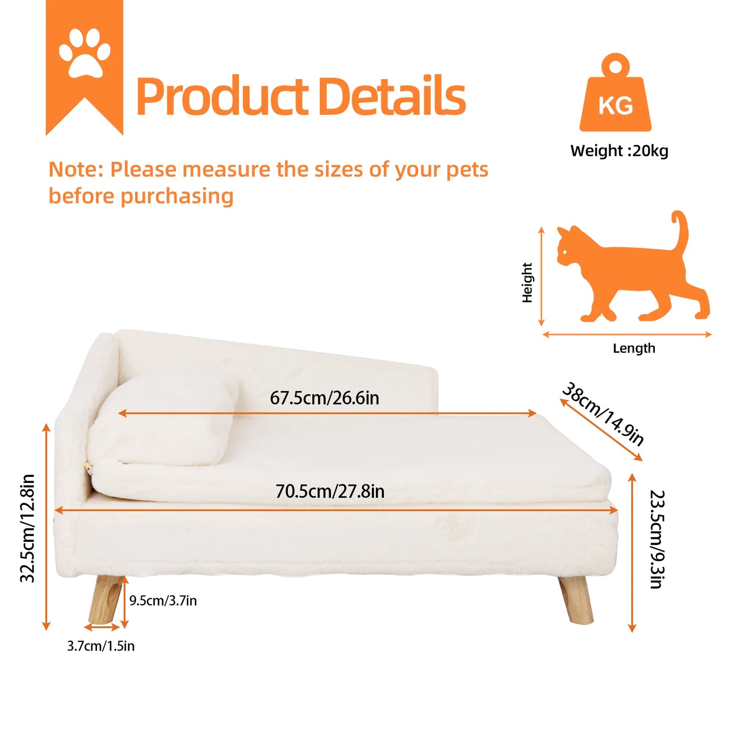 Elevated Pet Bed,Nordic Stool Bed with Cozy Pad Waterproof
