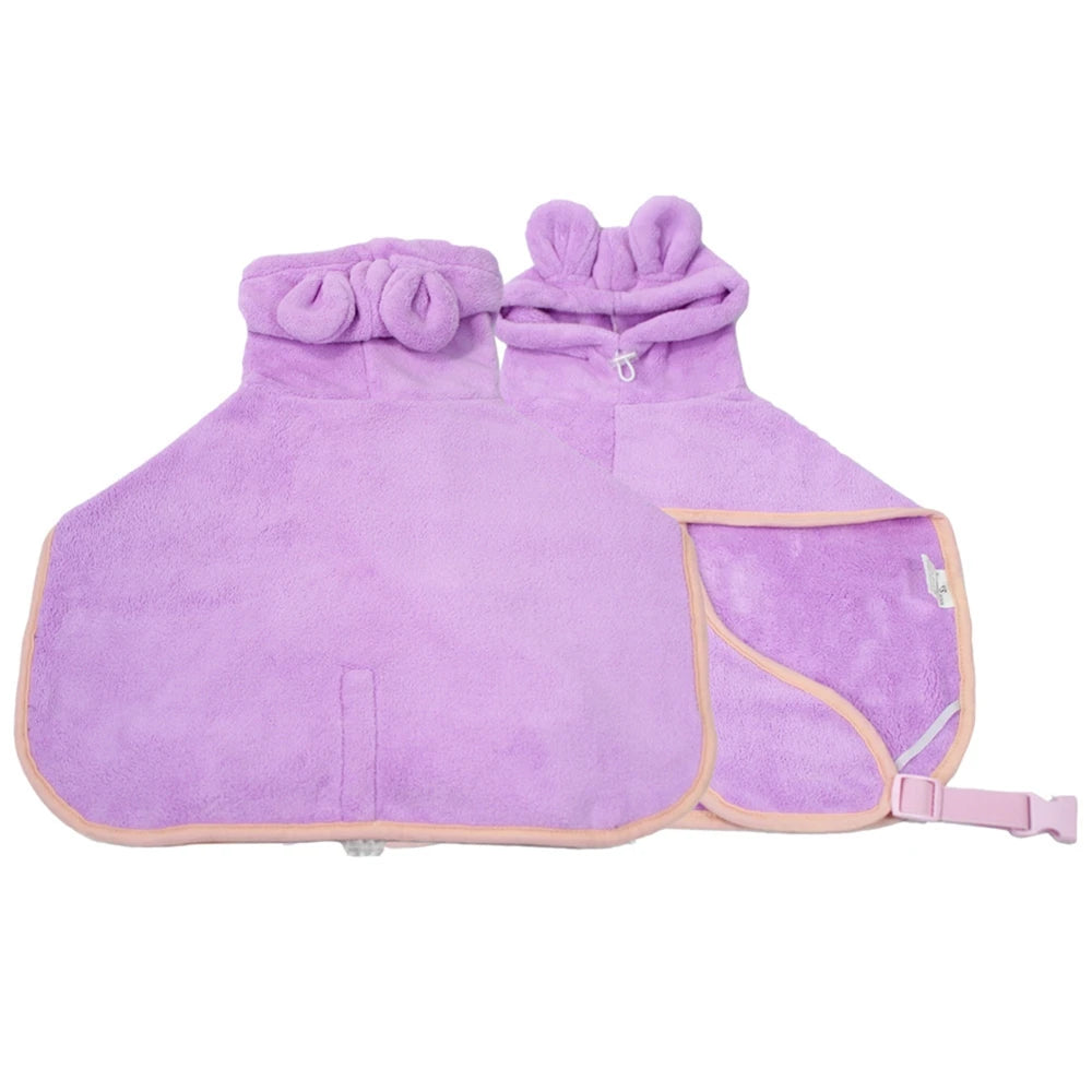 Dog Bathrobe Pet Drying Coat Microfiber Absorbent Hooded