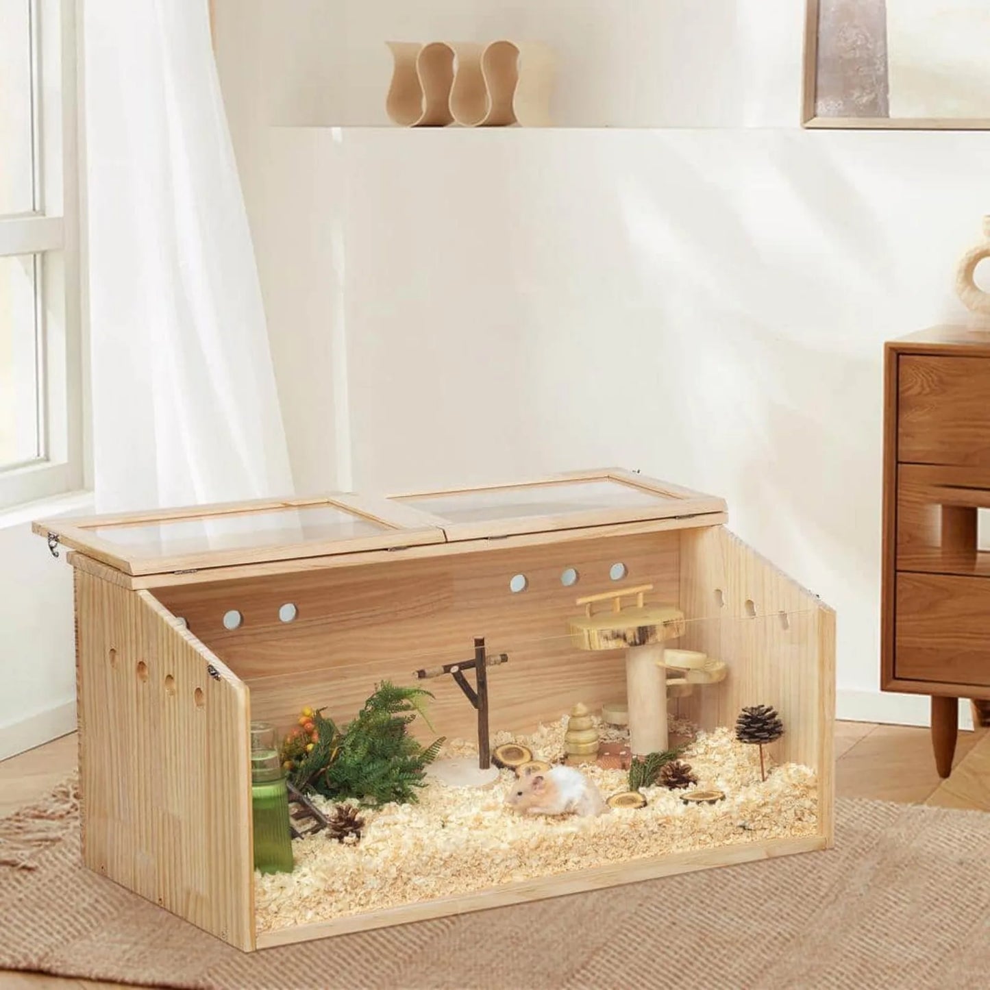 Wooden small pets Cage Habitat with Visible Acrylic Boards