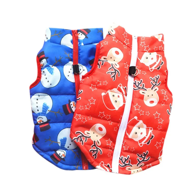 Christmas Pet Cotton Wadded Jacket Snowman Coat with Harness Hook