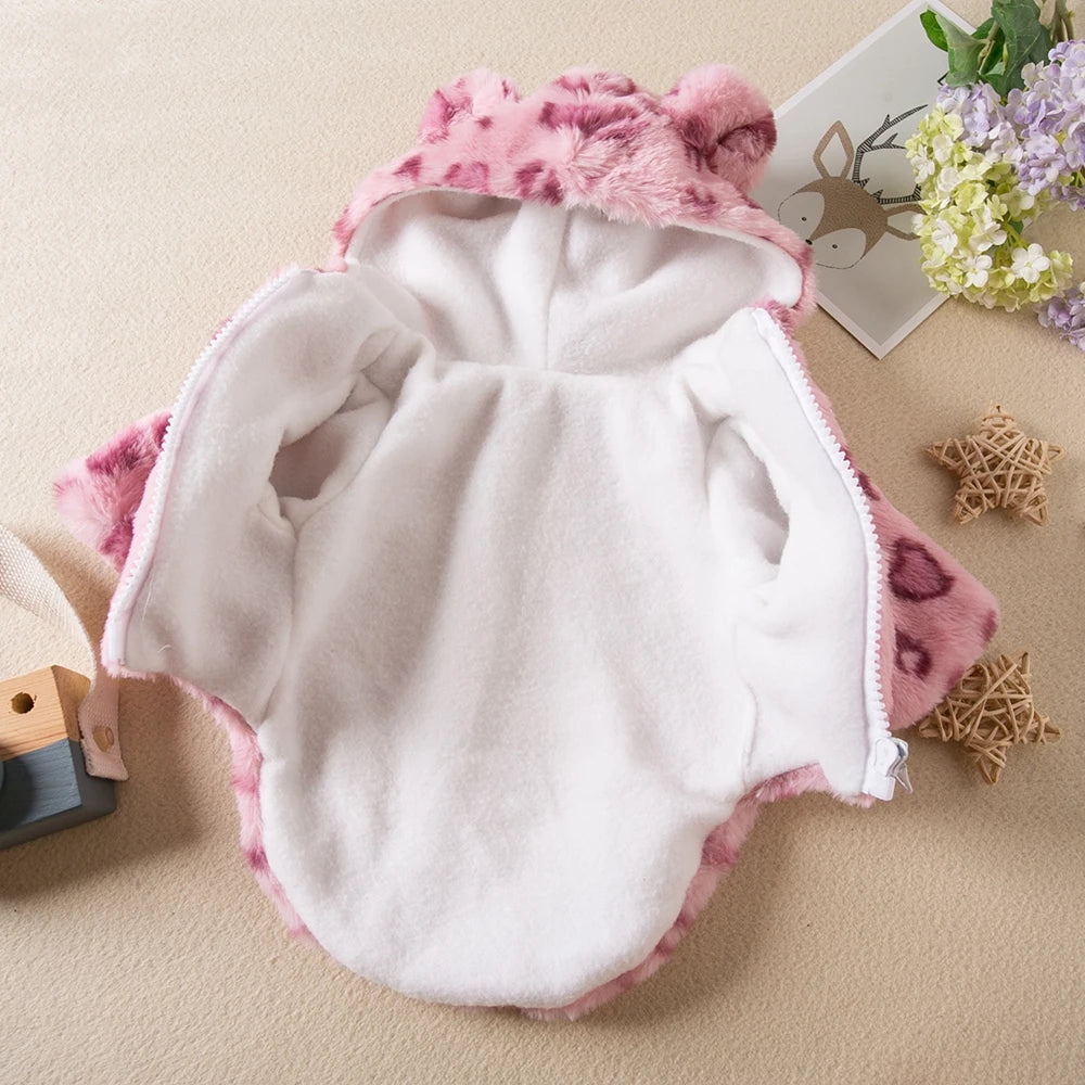 Winter Plush Pet Dog Clothes Leopard Print Pet Hoodies Warm