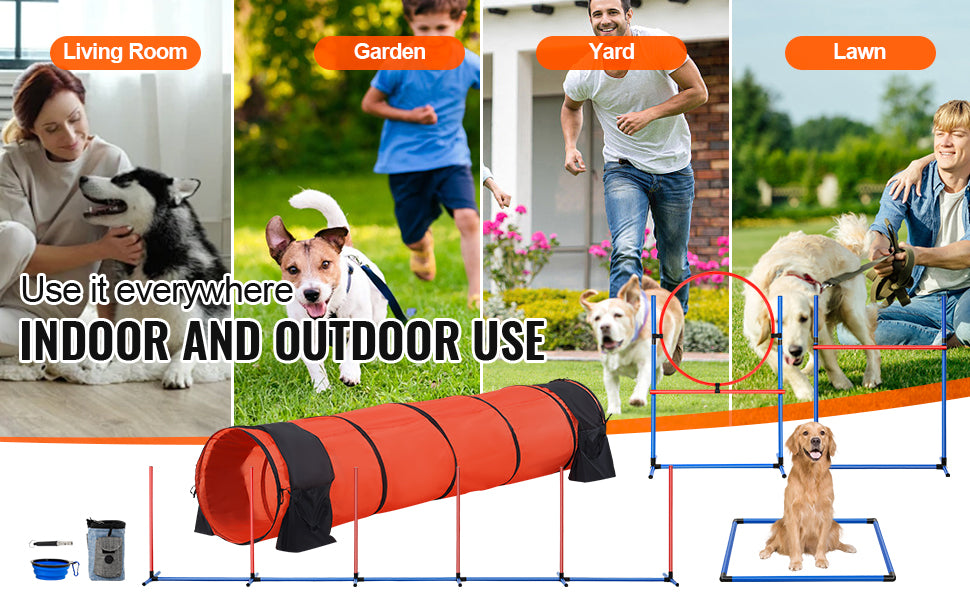 VEVOR Dog Agility Training Equipment 5 PCS Set Upgrade with Adjustable Hurdles Tunnel
