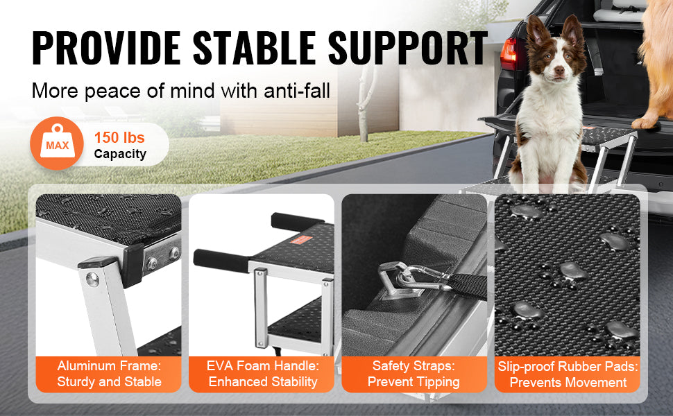 VEVOR Dog Stair for Cars Wide 4-step Folding Portable Pet Steps