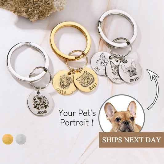 Custom Dog Keychain Personalized Portrait from Photo Engraved Pet Memorial