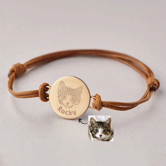 Adjustable Leather Bracelets Custom Pet Portrait Round Pendant