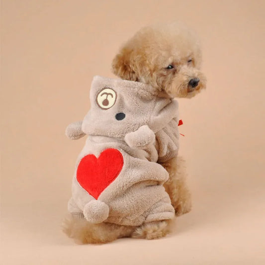 Winter Warm Dog Jumpsuits Plush  Love Bear Christams Costume