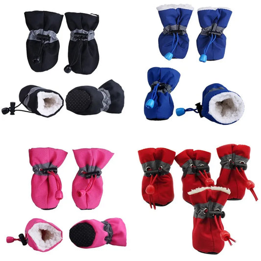 4pcs Waterproof Winter Dog Shoes Anti-slip Rain Snow Boots Footwear