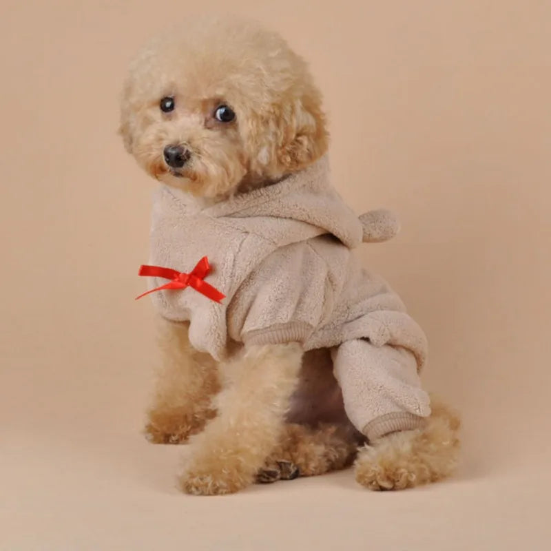 Winter Warm Dog Jumpsuits Plush  Love Bear Christams Costume
