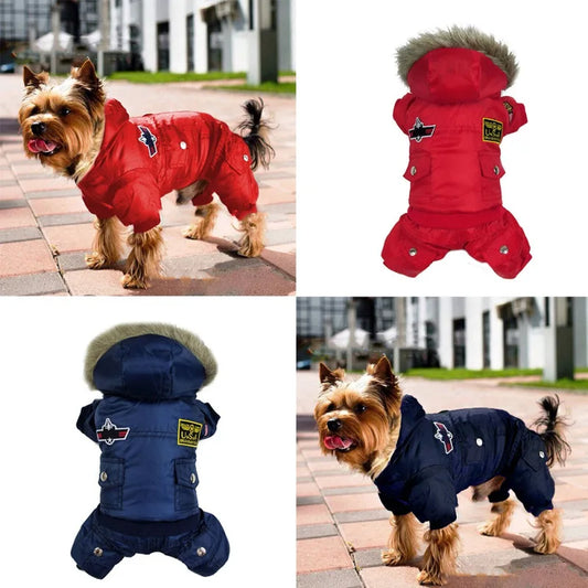 Winter Warm Dog Fleece Coat Pet Hooded Jumpsuit