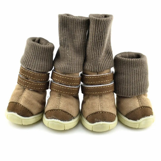 4pcs/Set Thick Fur Pet Dog Shoes Bottom Slip-resistant Waterproof